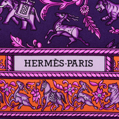 Hermes Silk Chasse En Inde Scarf 90 Violet Orange Rose Indien 4 of 6