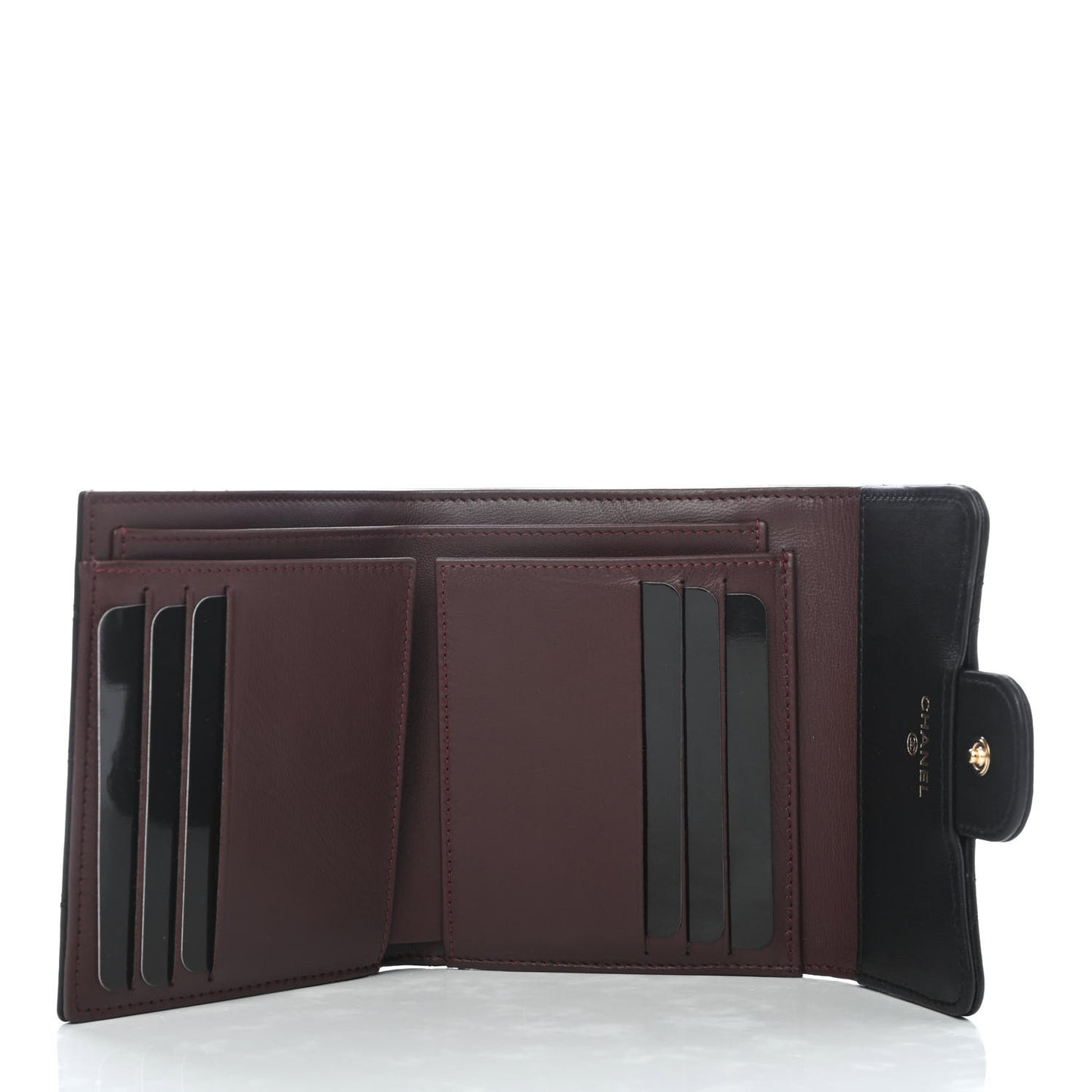 Lambskin Quilted Compact Flap Wallet Black