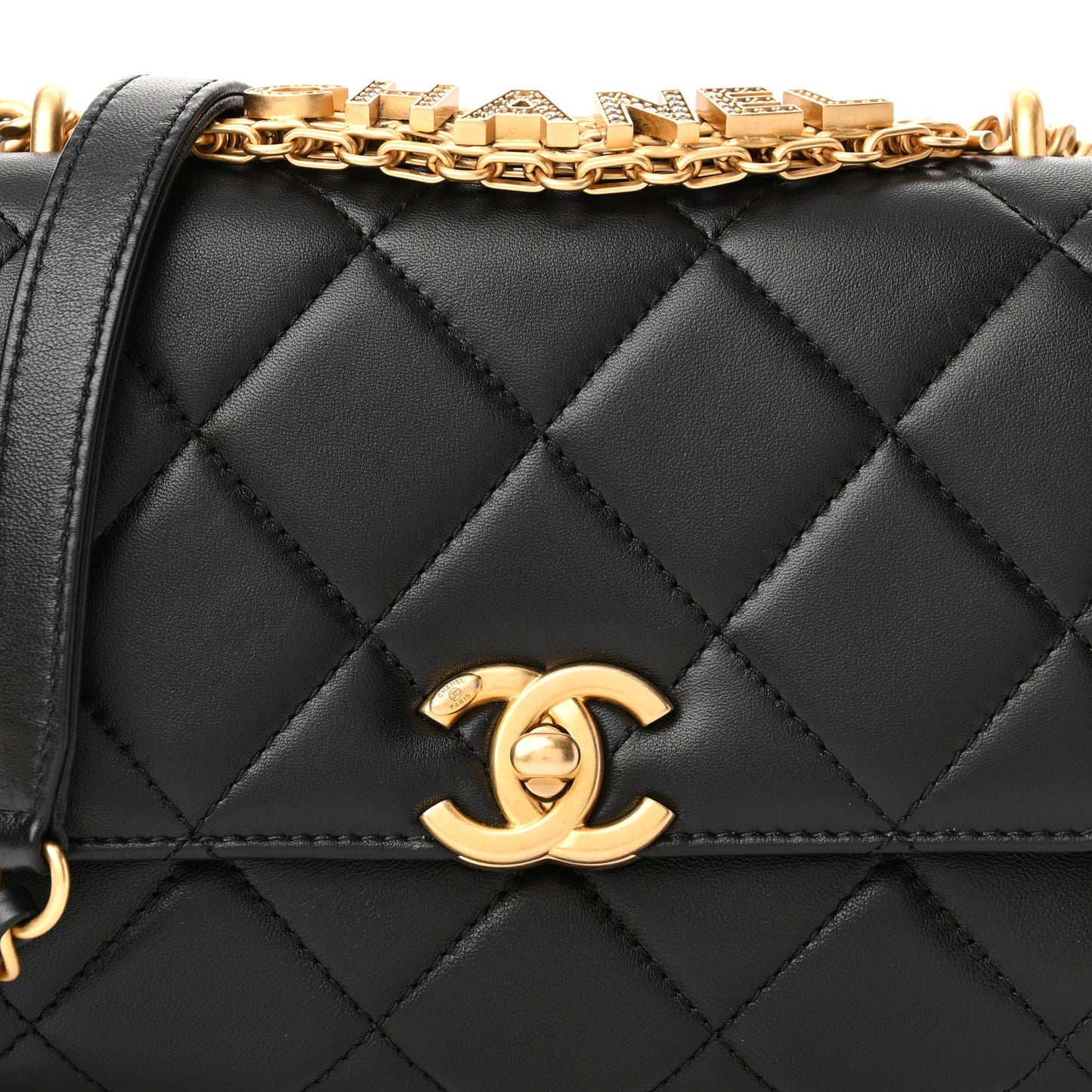 Lambskin Quilted Mini CC Crystal Logo Chain Flap Black