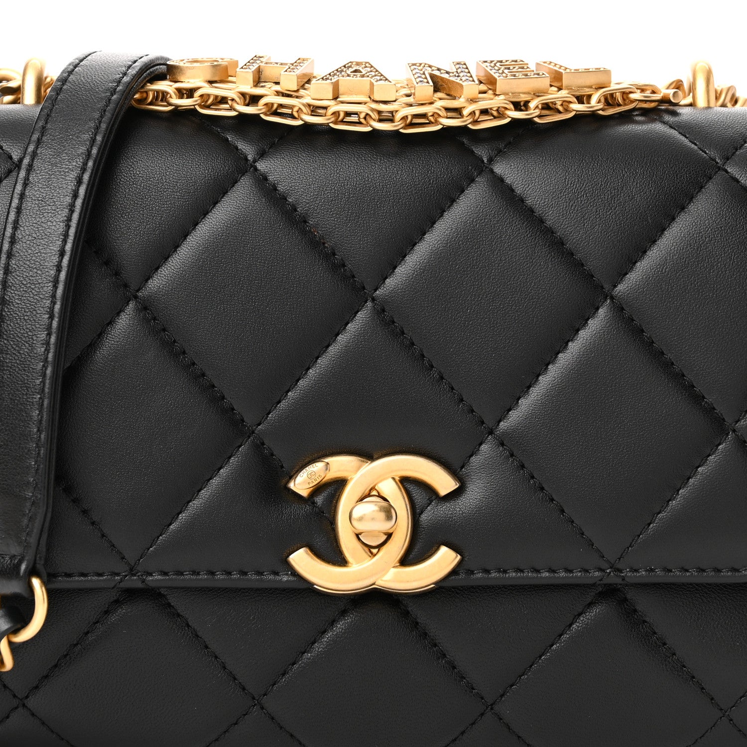 Chanel Lambskin Quilted Mini CC Crystal Logo Chain Flap Black 8 of 11