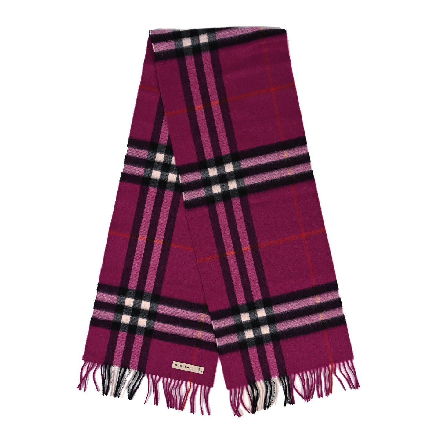 Cashmere Giant Check Fringe Scarf Pink