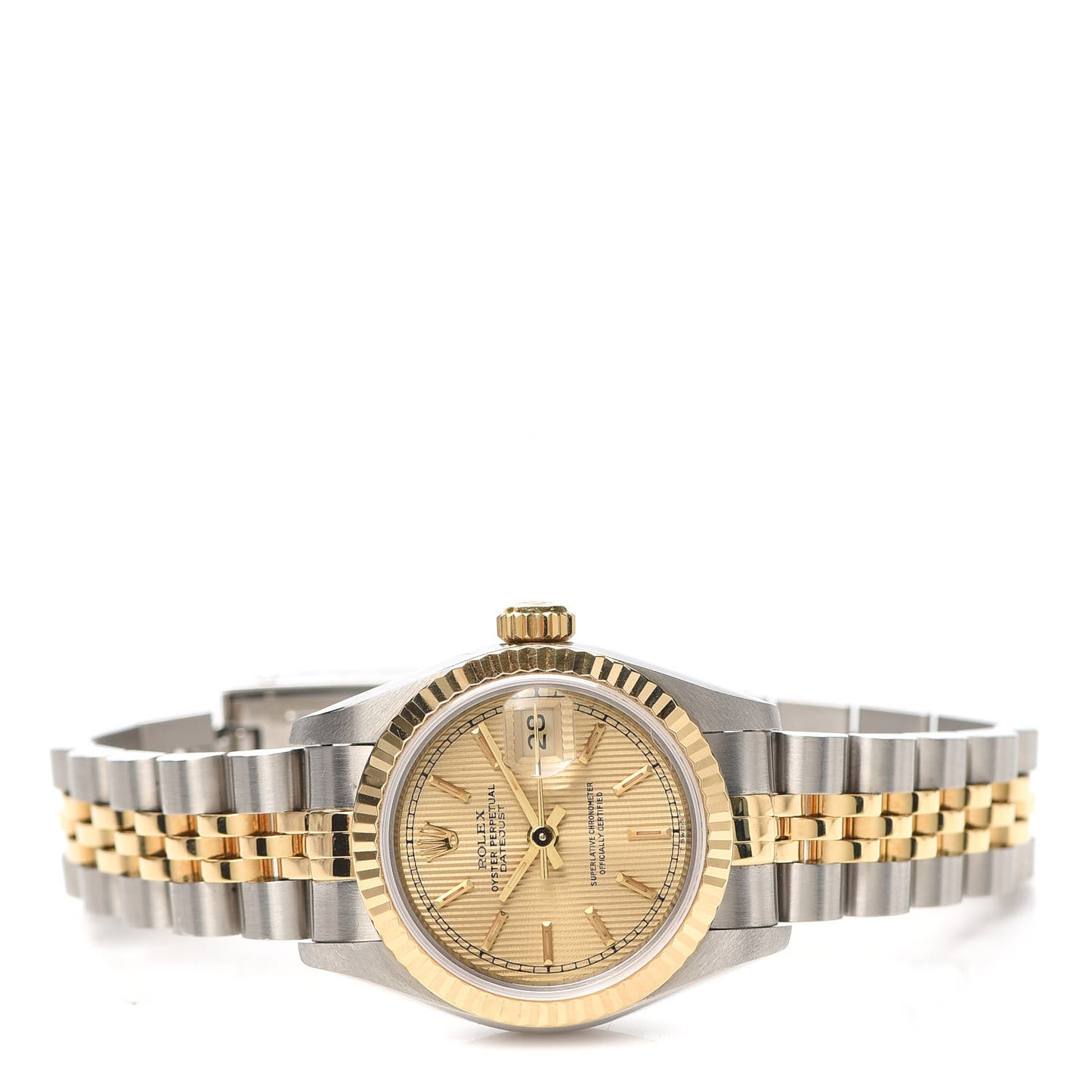 Stainless Steel 18K Yellow Gold 26mm Oyster Perpetual Datejust Watch Champagne Tapestry 69173