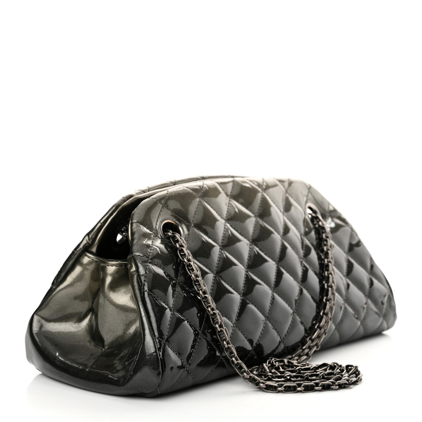 Patent Quilted Small Just Mademoiselle Bowling Bag Grey Black