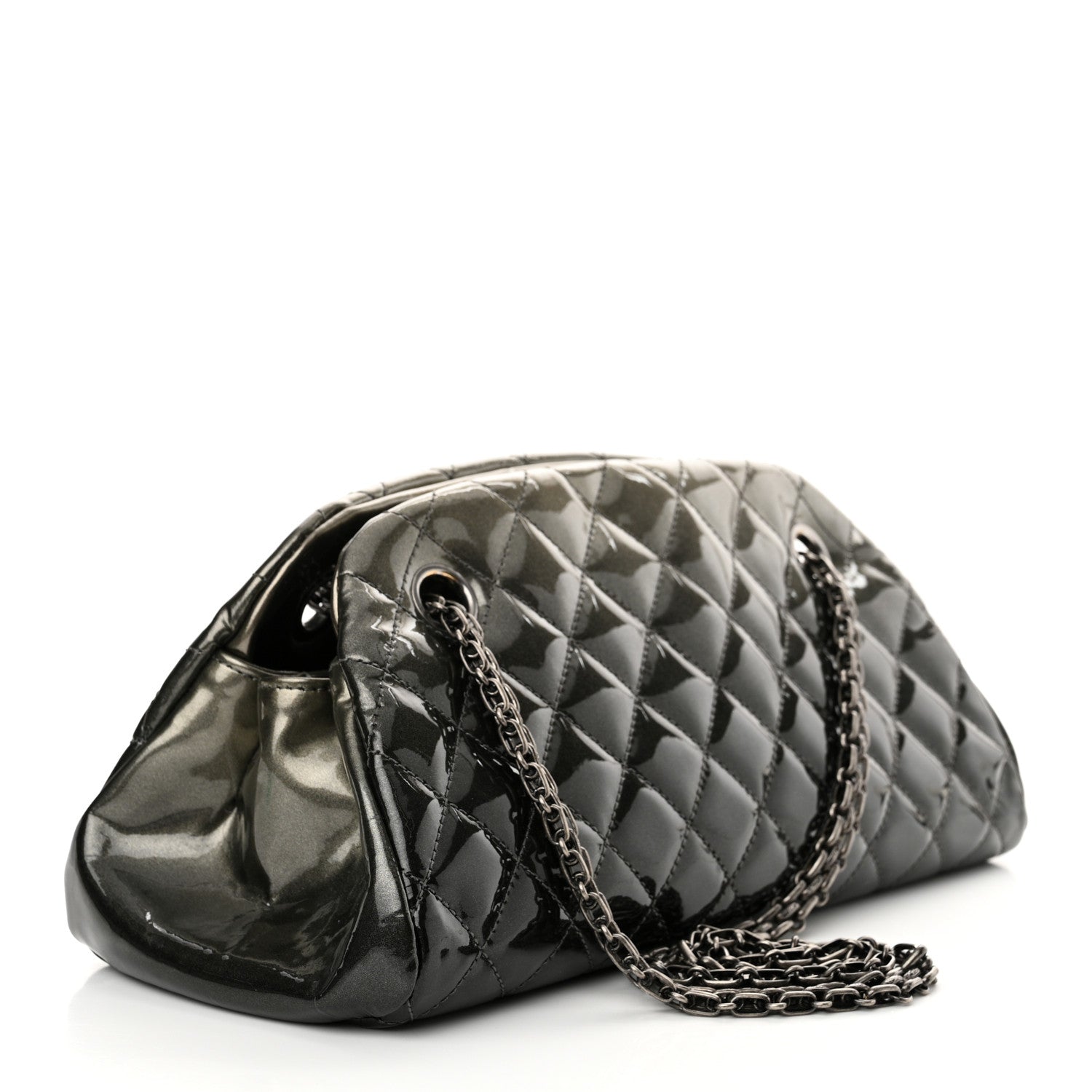 Chanel Patent Quilted Small Just Mademoiselle Bowling Bag Grey Black 3 of 11