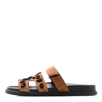 Hermes Suede Goatskin Womens Chypre Sandals 41 Brun Fume Black 1 of 9