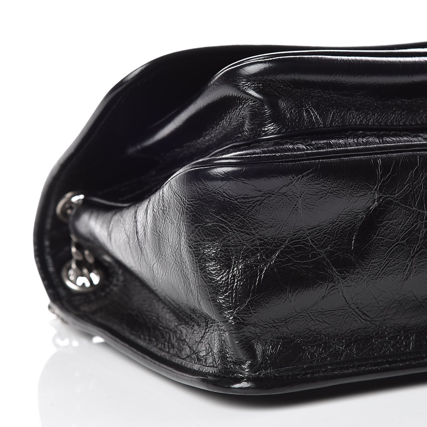 Crinkled Calfskin Matelasse Monogram Medium Niki Chain Satchel Black
