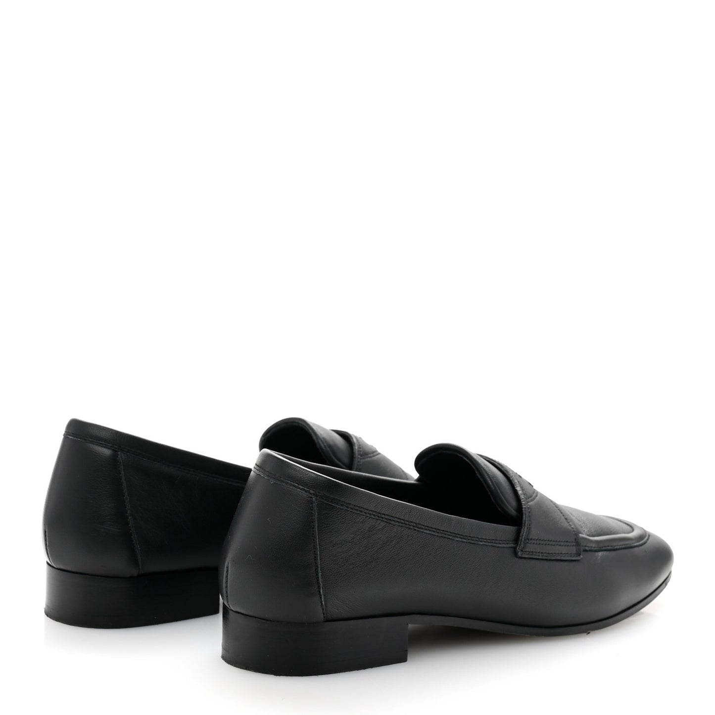 Calfskin Womens Stitched CC Loafers 37 Black