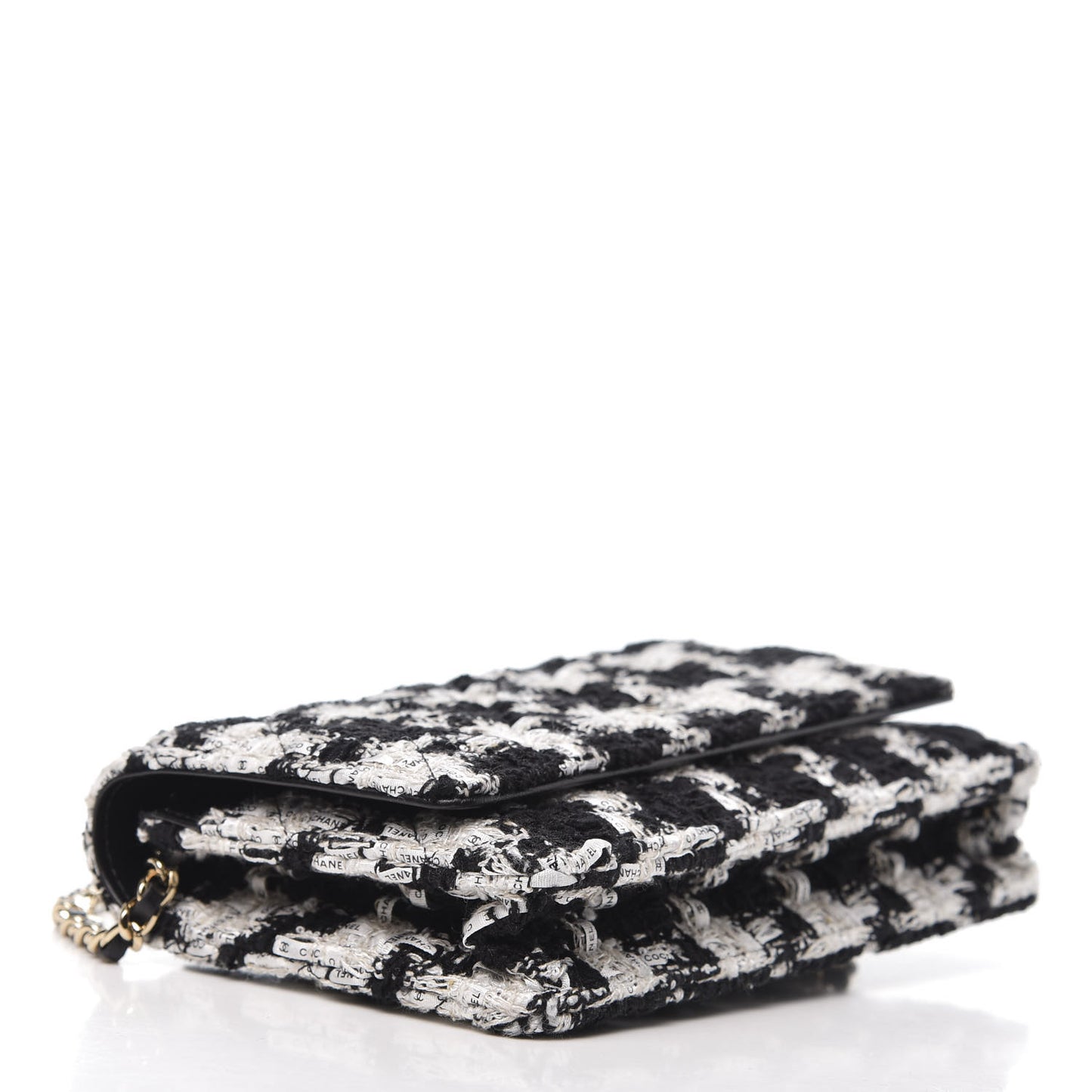 Tweed Quilted Wallet On Chain WOC Black Ecru White