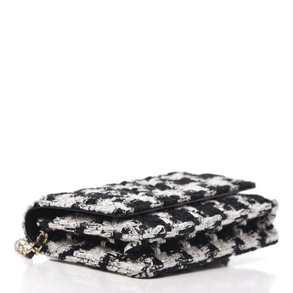 Chanel Tweed Quilted Wallet On Chain WOC Black Ecru White 4 of 12