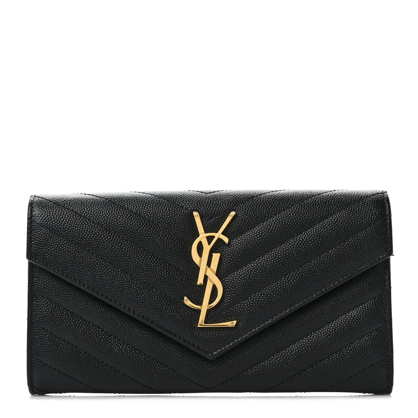 Grain De Poudre Matelasse Chevron Monogram Flap Wallet Black