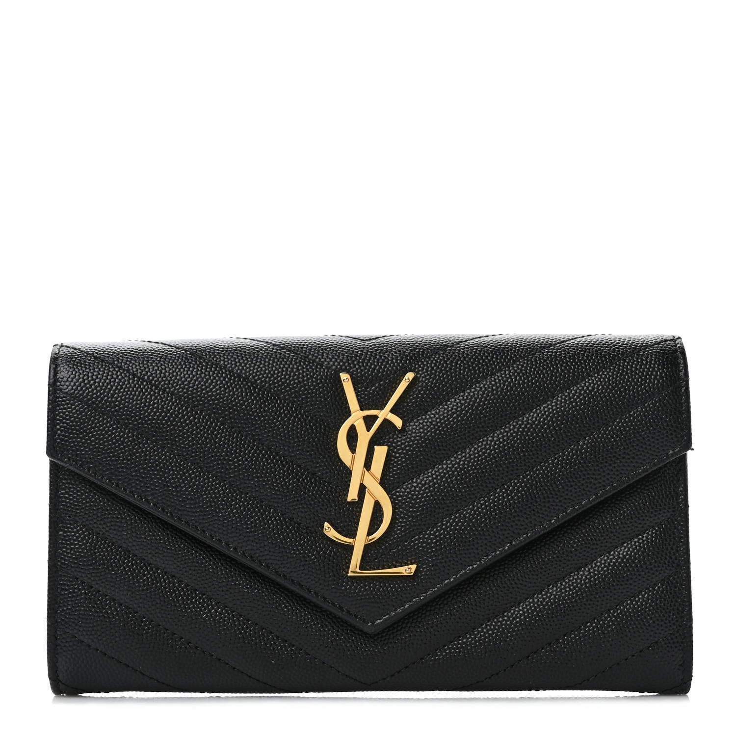 Saint Laurent Grain De Poudre Matelasse Chevron Monogram Flap Wallet Black 1 of 6