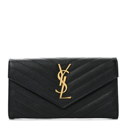 Saint Laurent Grain De Poudre Matelasse Chevron Monogram Flap Wallet Black 1 of 6