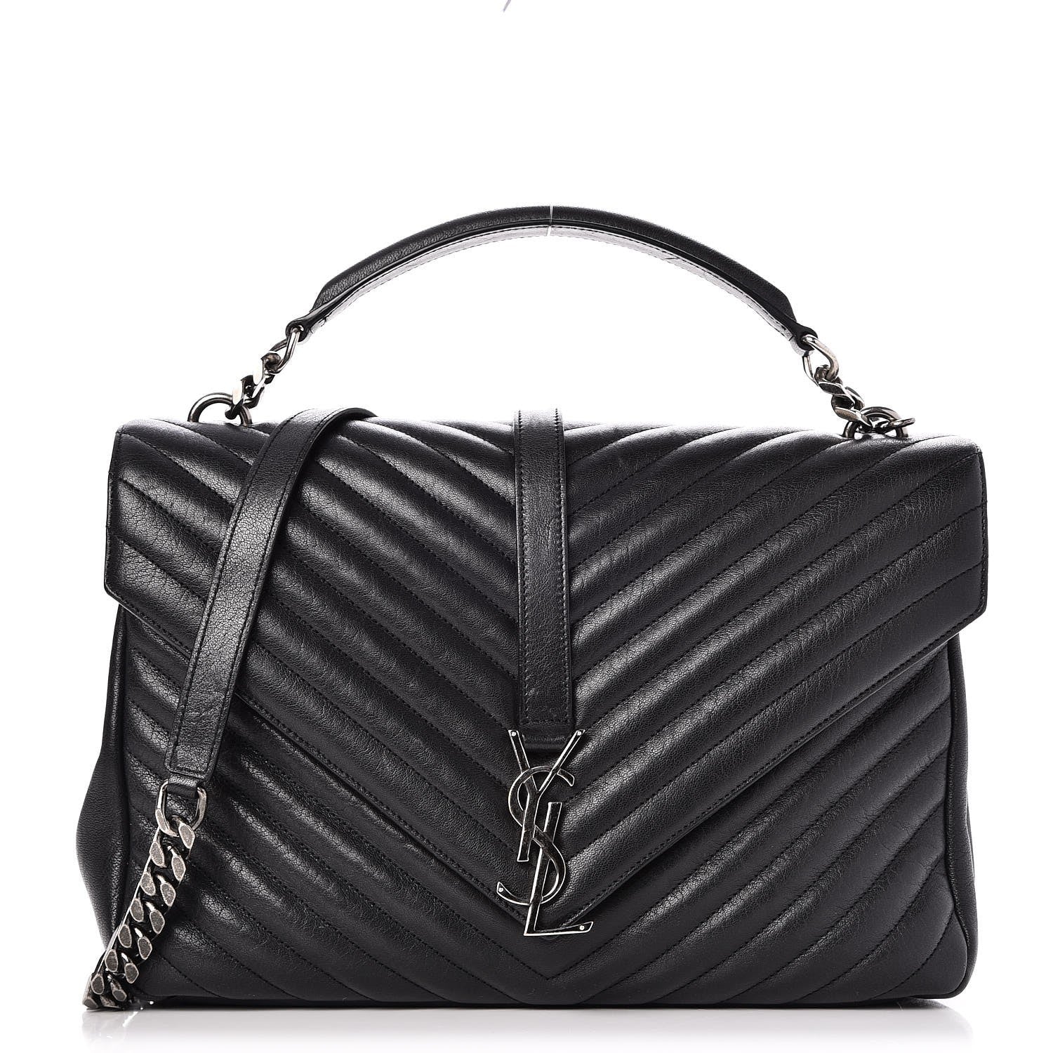 Saint Laurent Sheepskin Matelasse Chevron Monogram Large College Satchel Black 1 of 8