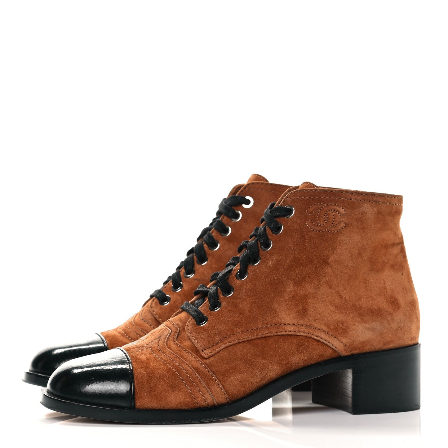 Suede Patent Cap Toe CC Boots 39 Beige Black