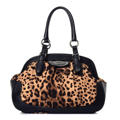 Dolce & Gabbana Leopard Print Canvas Calfskin Animalier Shoulder Bag Black 1 of 8