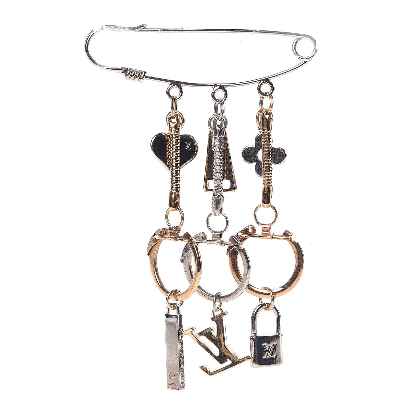 Charm Safety Pin Brooch Silver