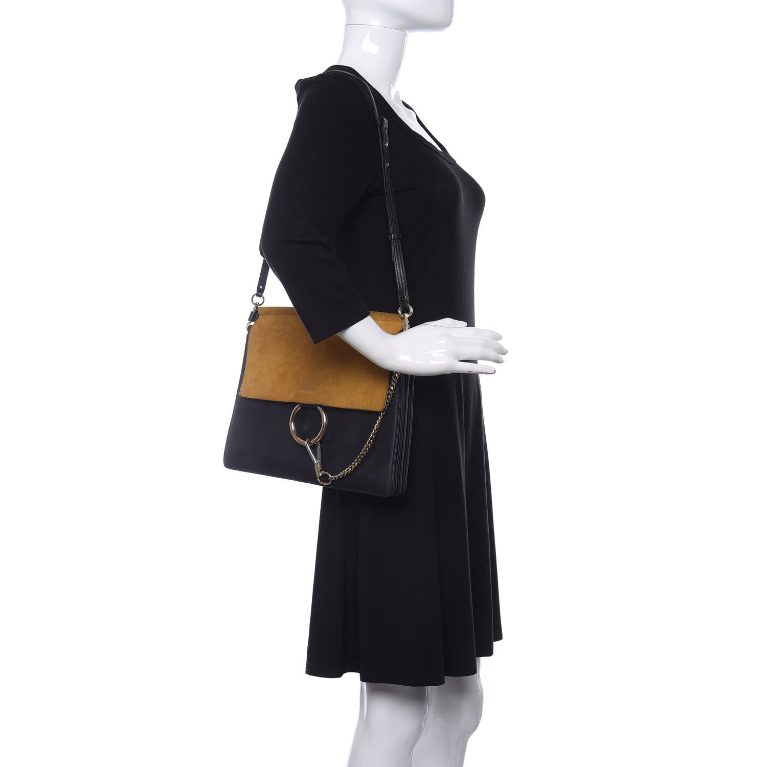 Chloe Suede Calfskin Medium Faye Shoulder Bag Full Blue Mustard 2 of 16