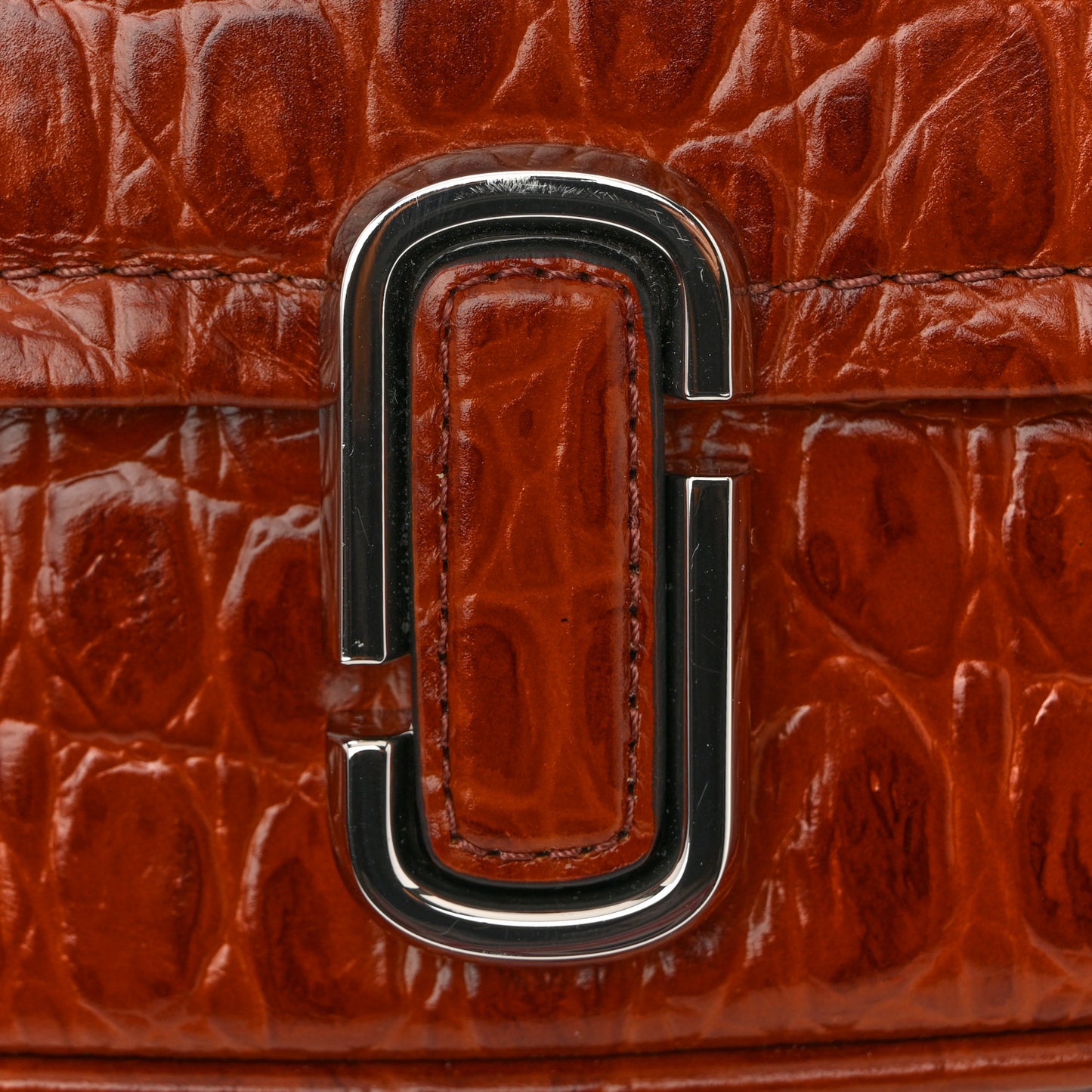 Calfskin Crocodile Embossed Mini The J Marc Shoulder Bag Spice Brown