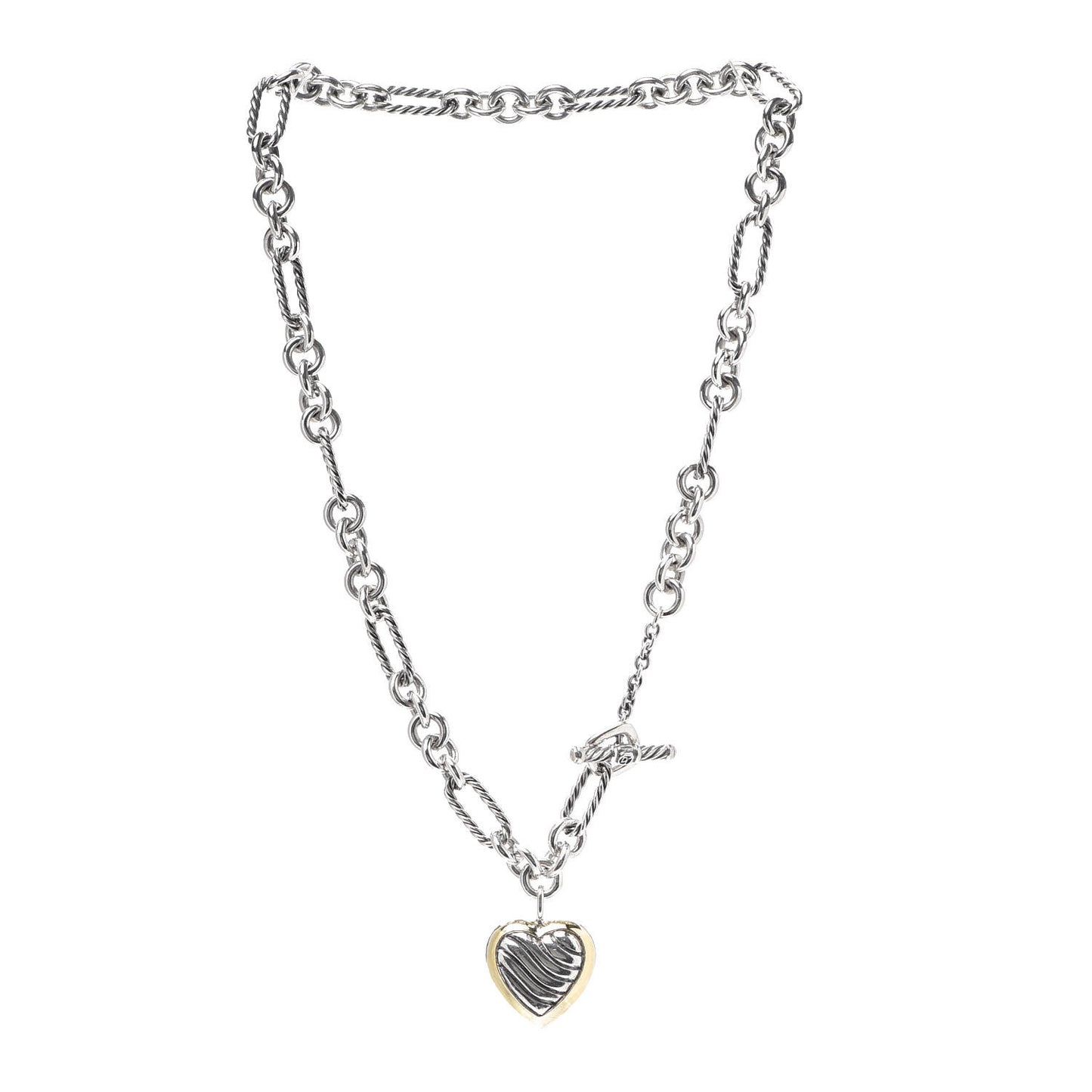 Sterling Silver 18K Yellow Gold Cable Heart Figaro Necklace