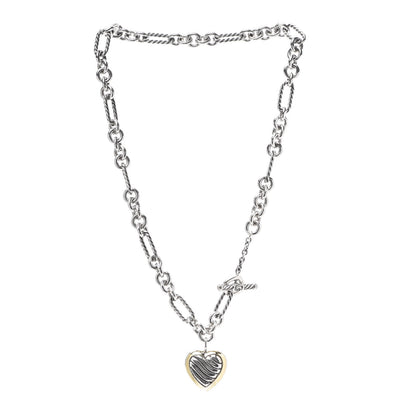 David Yurman Sterling Silver 18K Yellow Gold Cable Heart Figaro Necklace 3 of 5