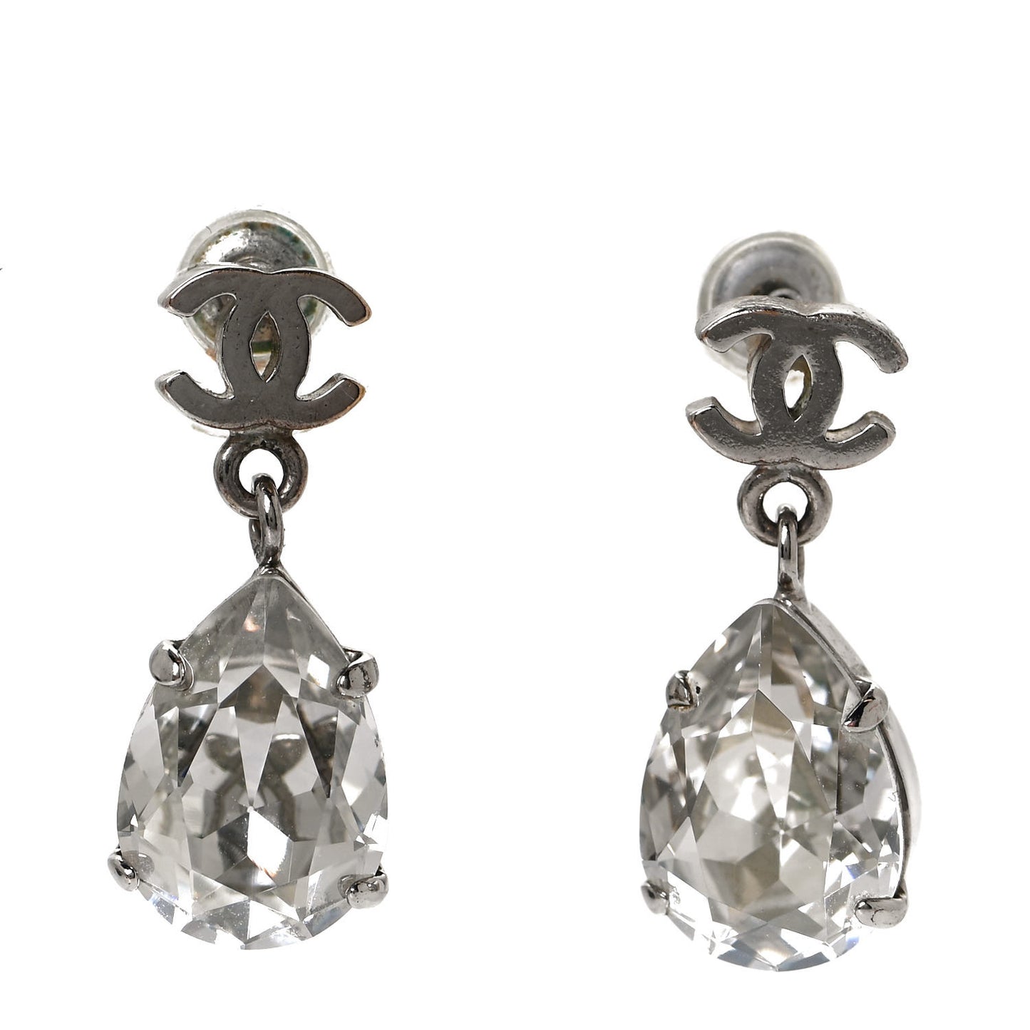 Crystal CC Tear Drop Earrings Silver