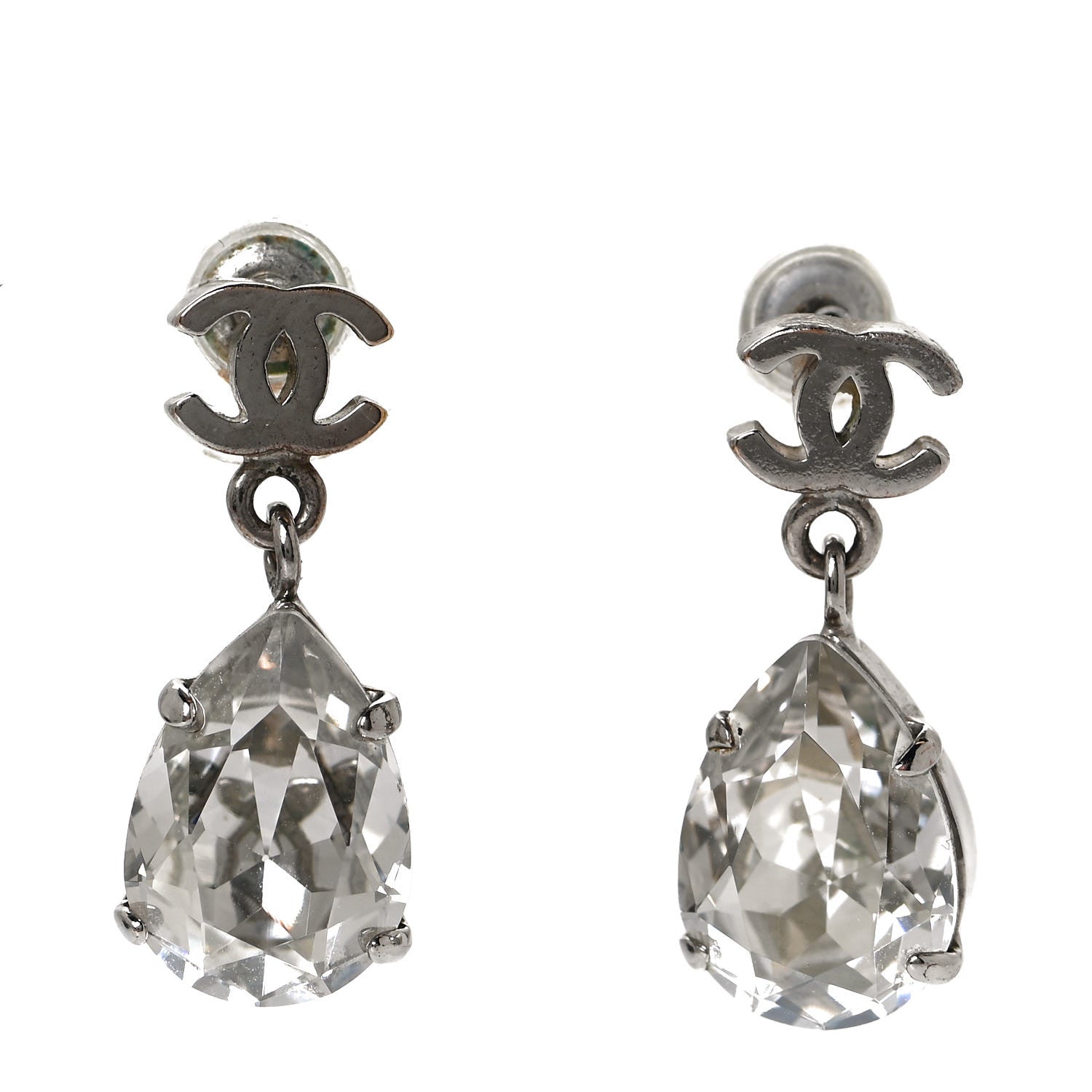 Chanel Crystal CC Tear Drop Earrings Silver 3 of 9