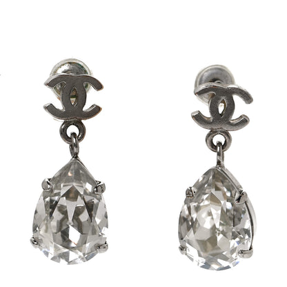 Chanel Crystal CC Tear Drop Earrings Silver 3 of 9