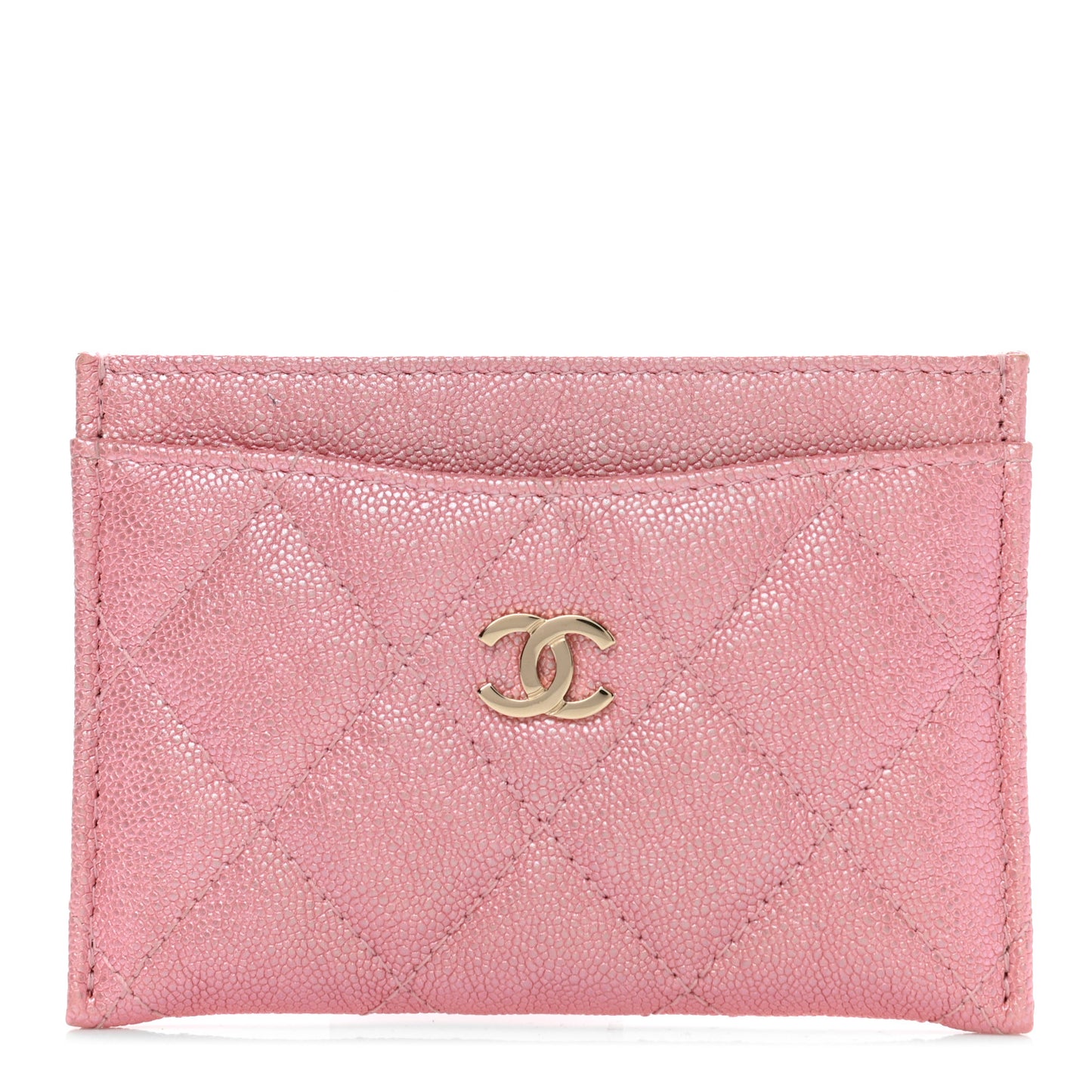 Iridescent Caviar Quilted Card Holder Rose Pink