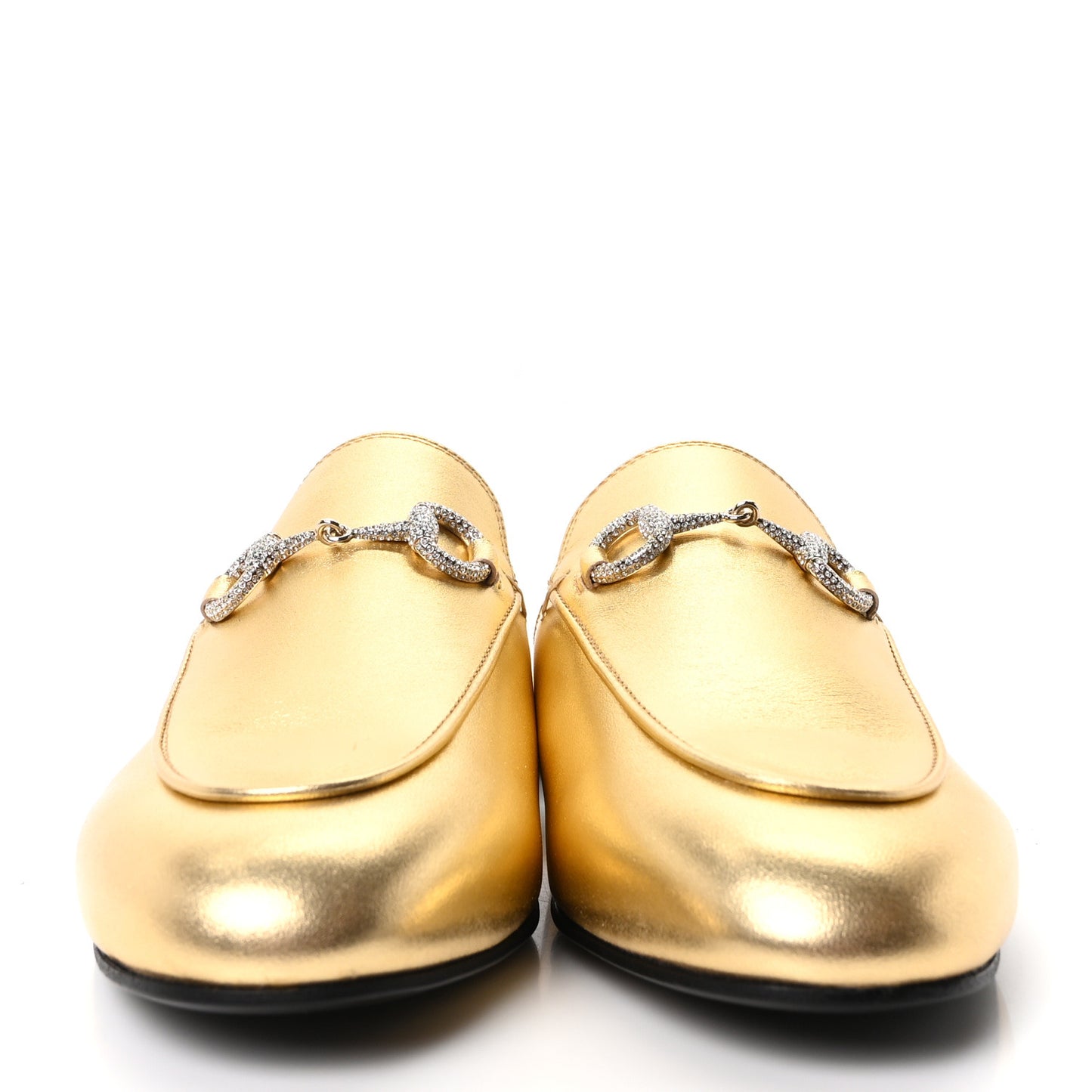 Nappa Silk Crystal Horsebit Womens Princetown Slippers 36.5 Gold