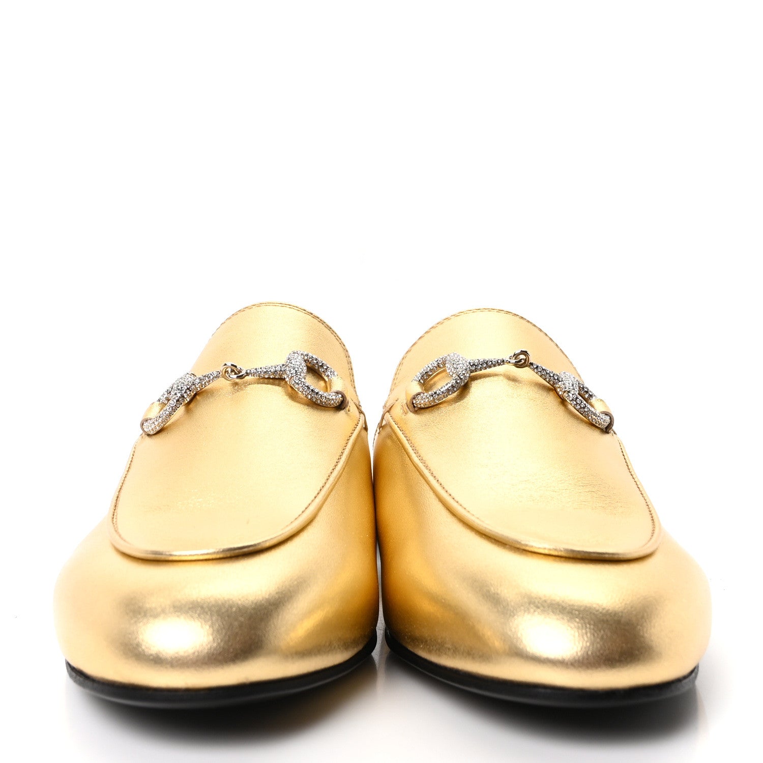 Gucci Nappa Silk Crystal Horsebit Womens Princetown Slippers 36.5 Gold 3 of 10