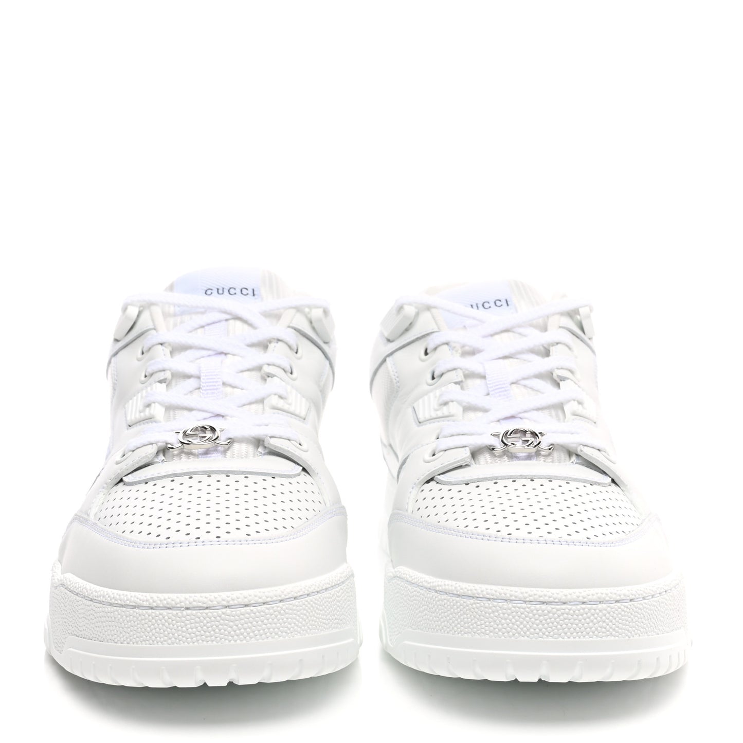 Calfskin Perforated Mens Interlocking G Sneakers 8 Great White