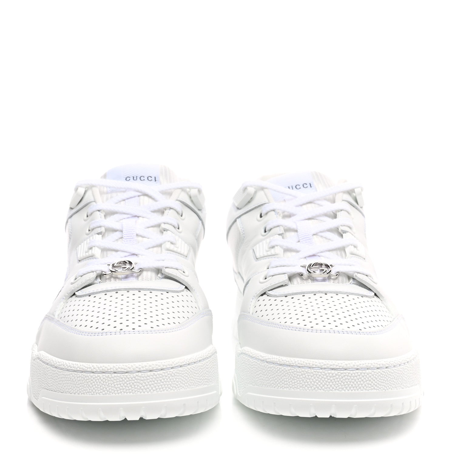 Gucci Calfskin Perforated Mens Interlocking G Sneakers 8 Great White 2 of 9
