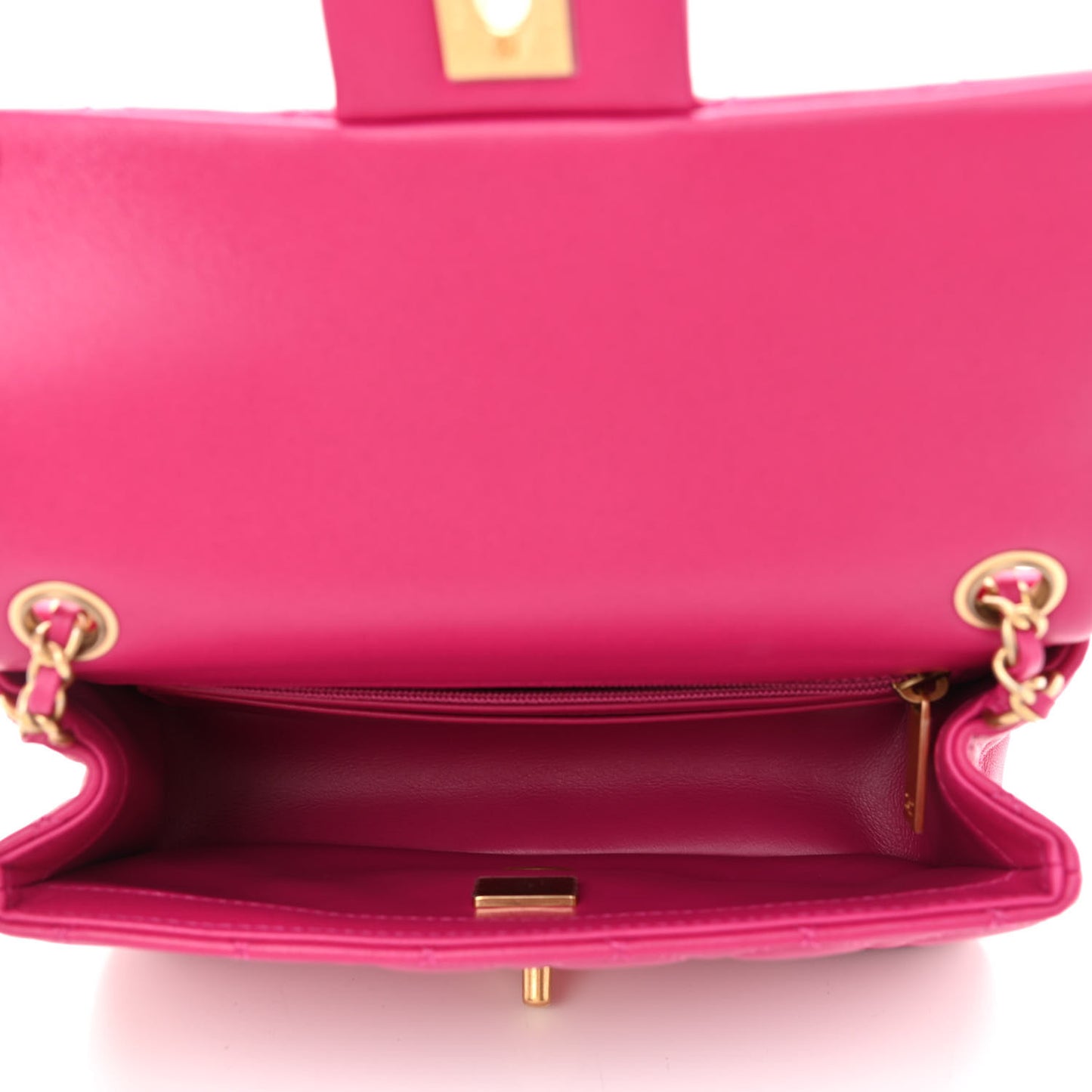 Lambskin Quilted Mini Rectangular Pearl Crush Flap Fuchsia