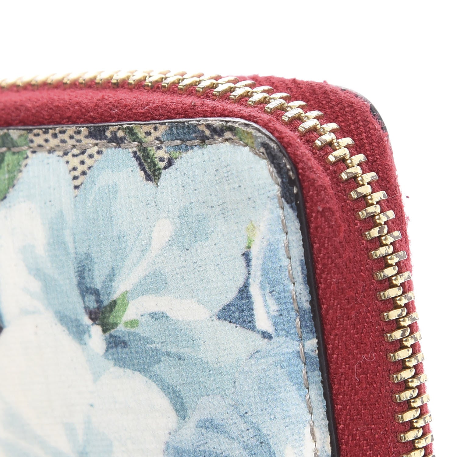 Gucci GG Supreme Monogram Blooms Zip Around Card Case Wallet Beige Blue Navy Hibiscus Red 7 of 8