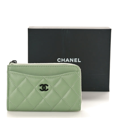 Chanel Lambskin Quilted CC Zip Around Card Holder Green 9 of 9