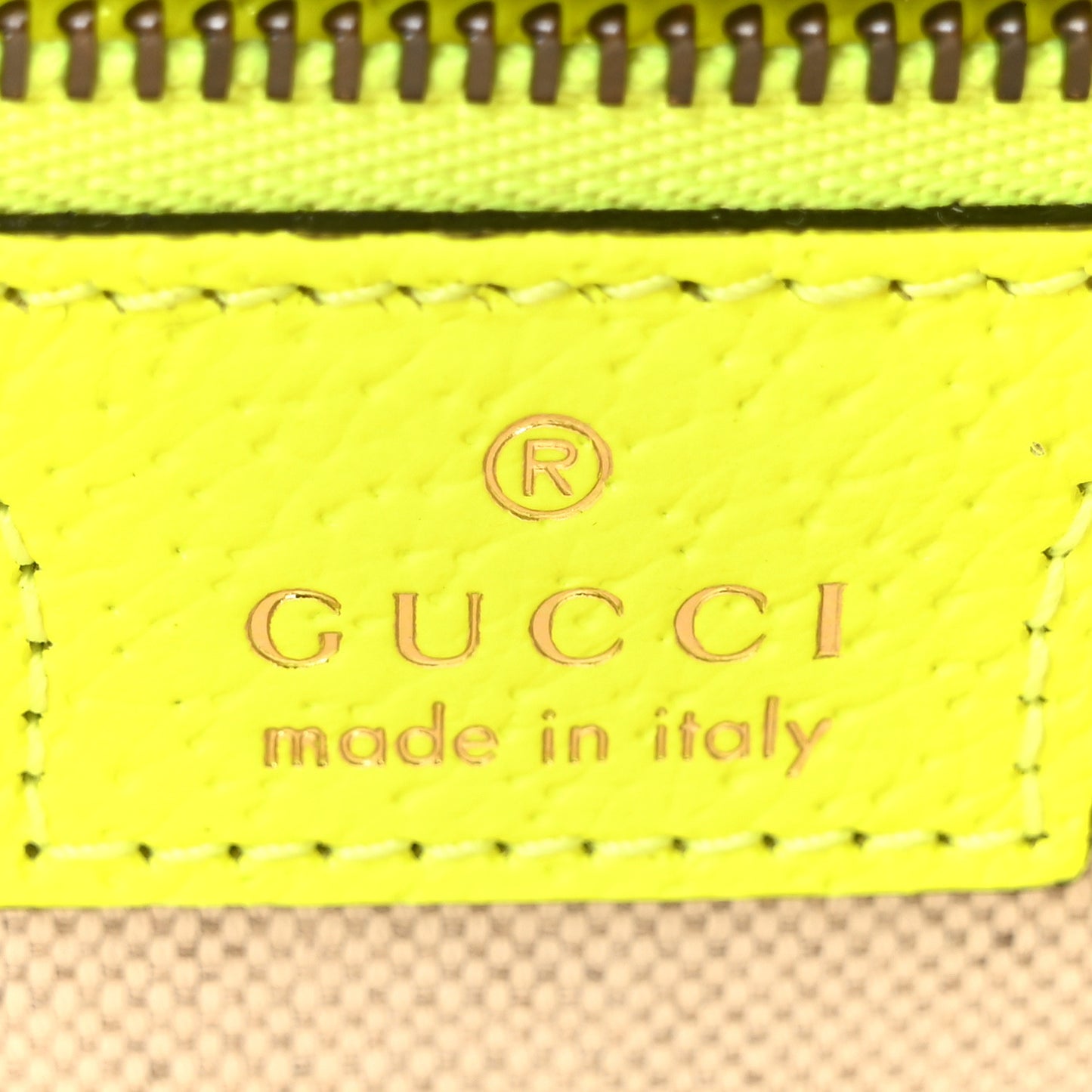 GG Supreme Monogram Textured Dollar Calfskin Web Ophidia Wristlet Shoulder Bag Beige Ebony Fluo Yellow