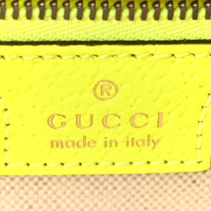 Gucci GG Supreme Monogram Textured Dollar Calfskin Web Ophidia Wristlet Shoulder Bag Beige Ebony Fluo Yellow 6 of 10