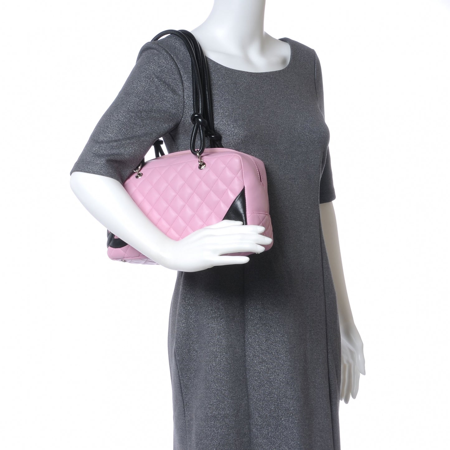 Calfskin Quilted Large Cambon Bowler Pink Black