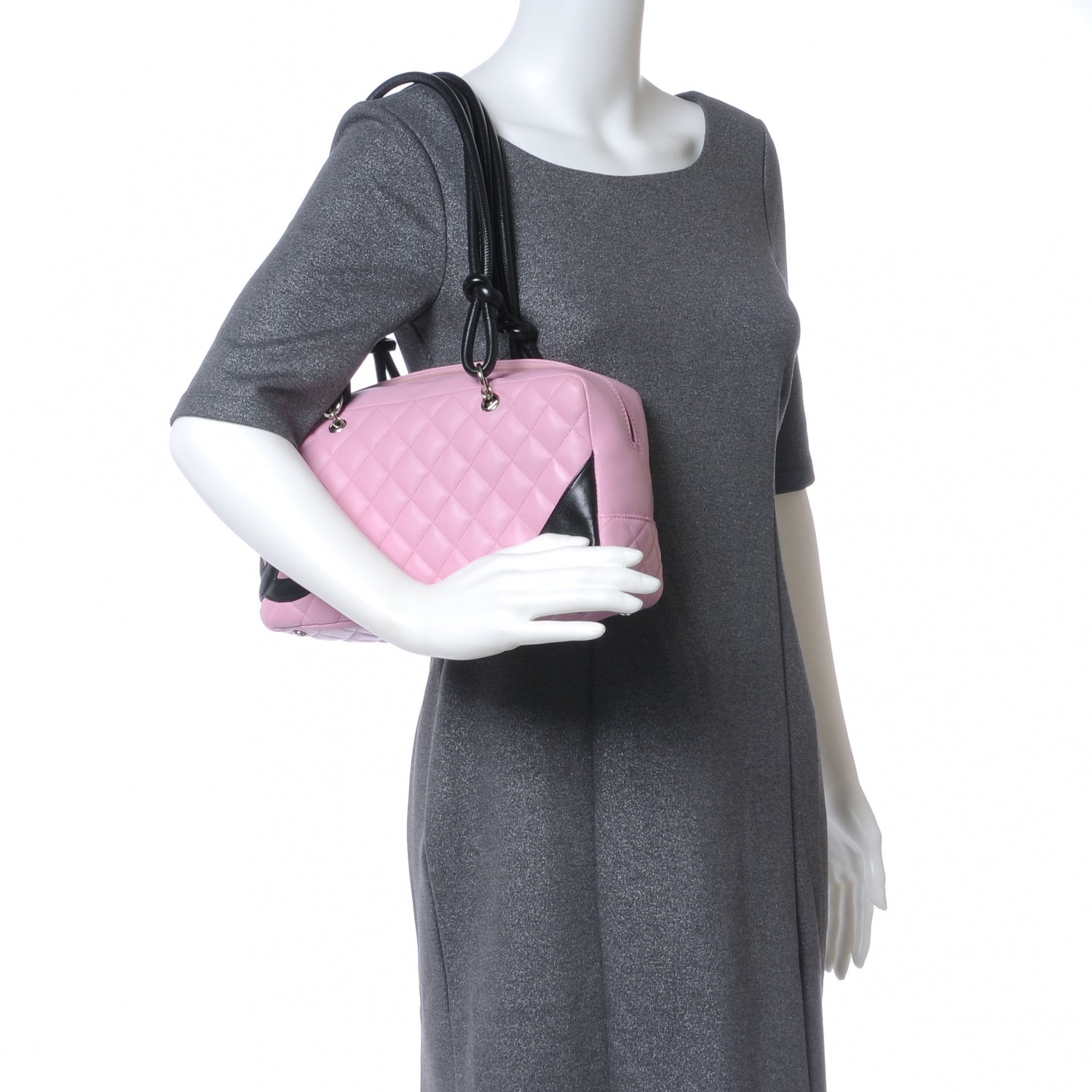 Chanel Calfskin Quilted Large Cambon Bowler Pink Black 2 of 8