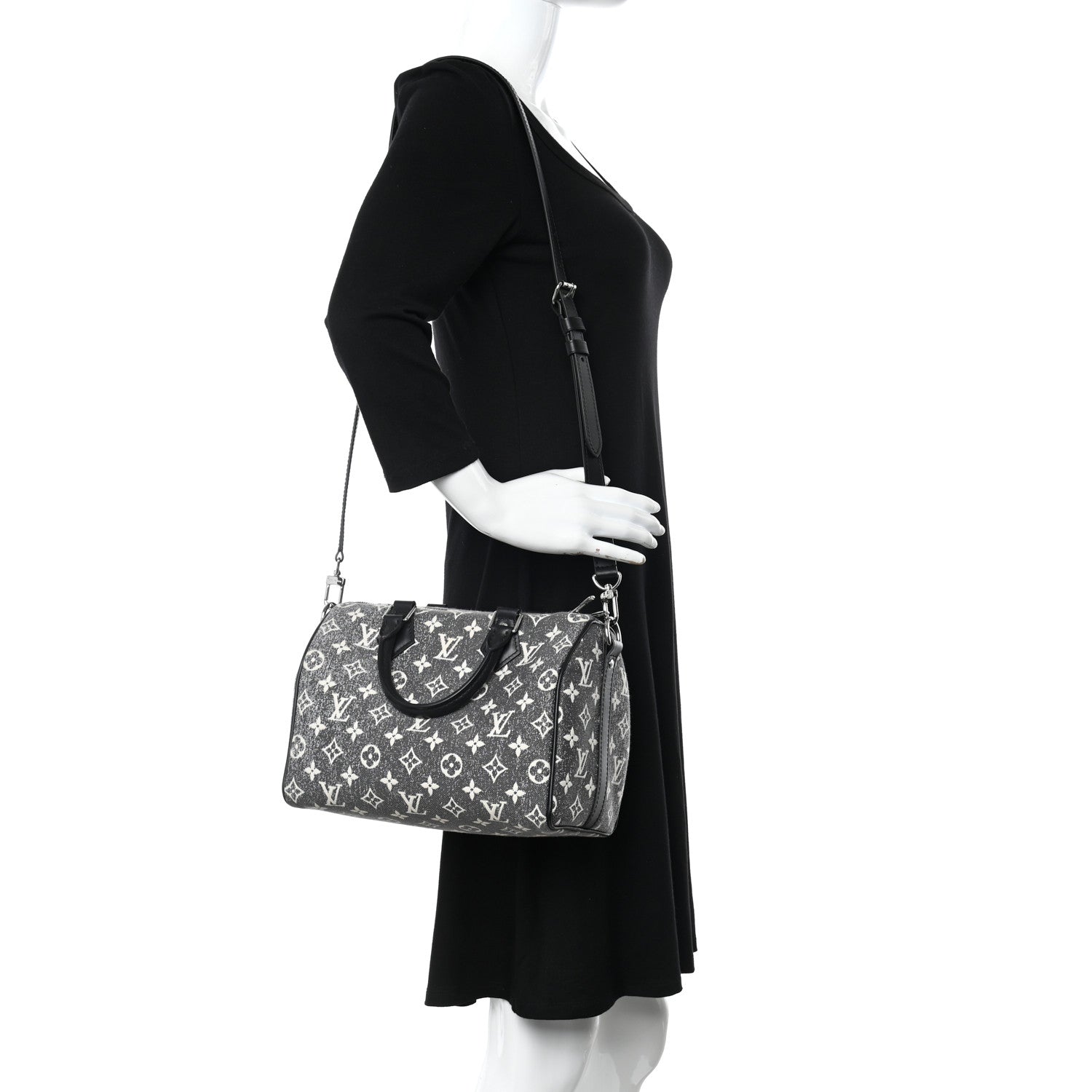 Louis Vuitton Denim Monogram Jacquard Speedy Bandouliere 25 Black 2 of 10