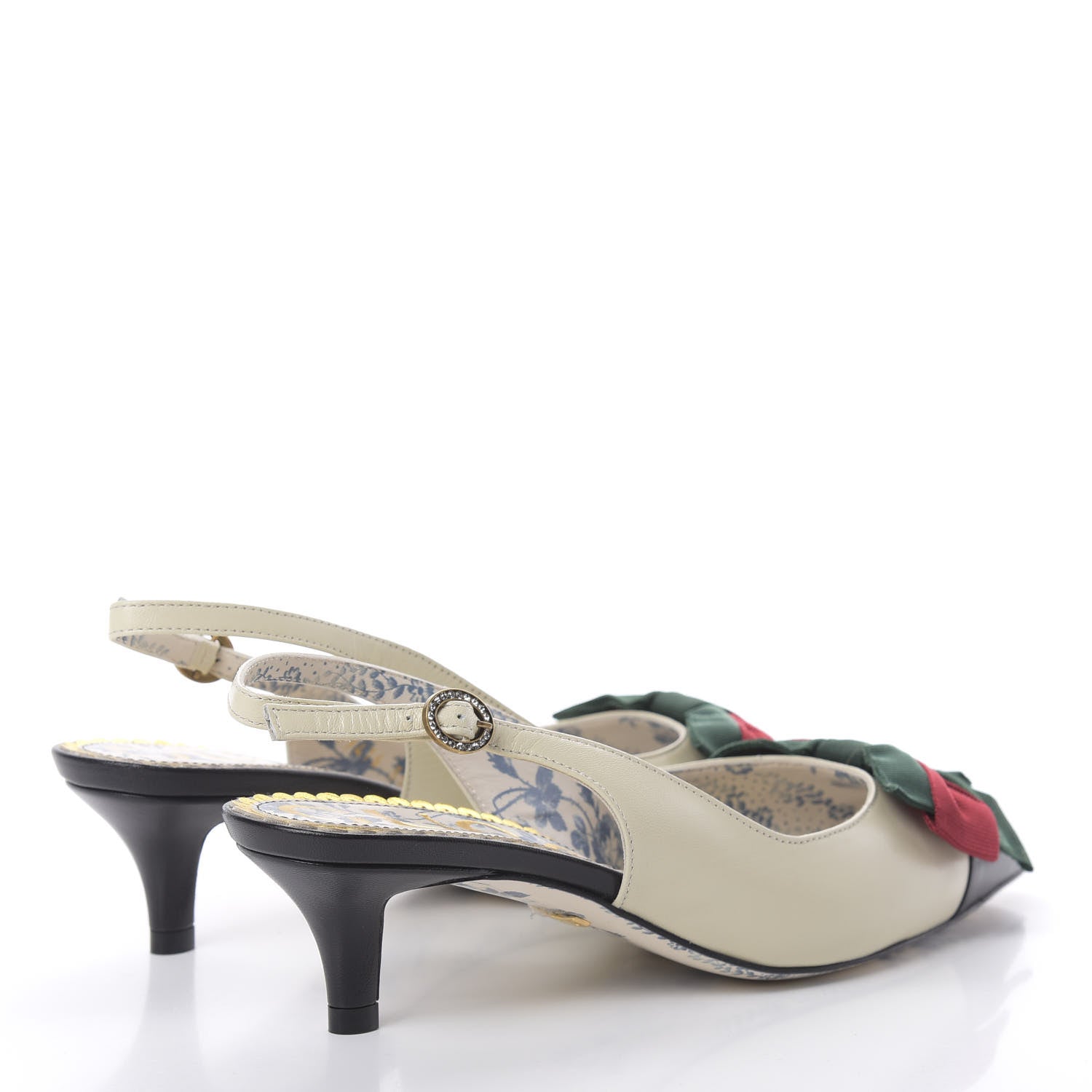 Gucci Malaga Kid Web Bow Jane Low Heel Slingback Pumps 35.5 Off White 4 of 8