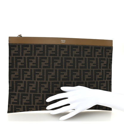 Fendi Vitello King Jacquard FF 1974 Large Flat Pouch Tobacco Moro Sand 2 of 8