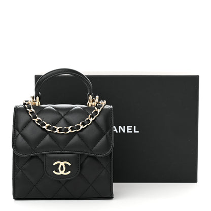 Chanel Lambskin Quilted Top Handle Flap Clutch With Chain Black 14 of 14