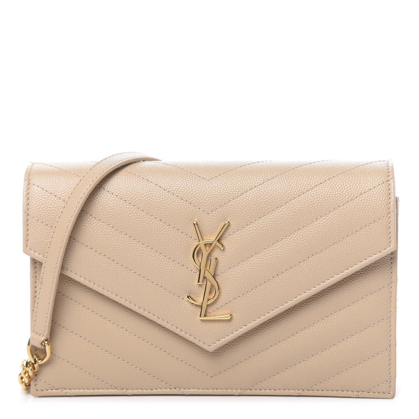 Grain De Poudre Matelasse Chevron Monogram Envelope Chain Wallet Nude Powder