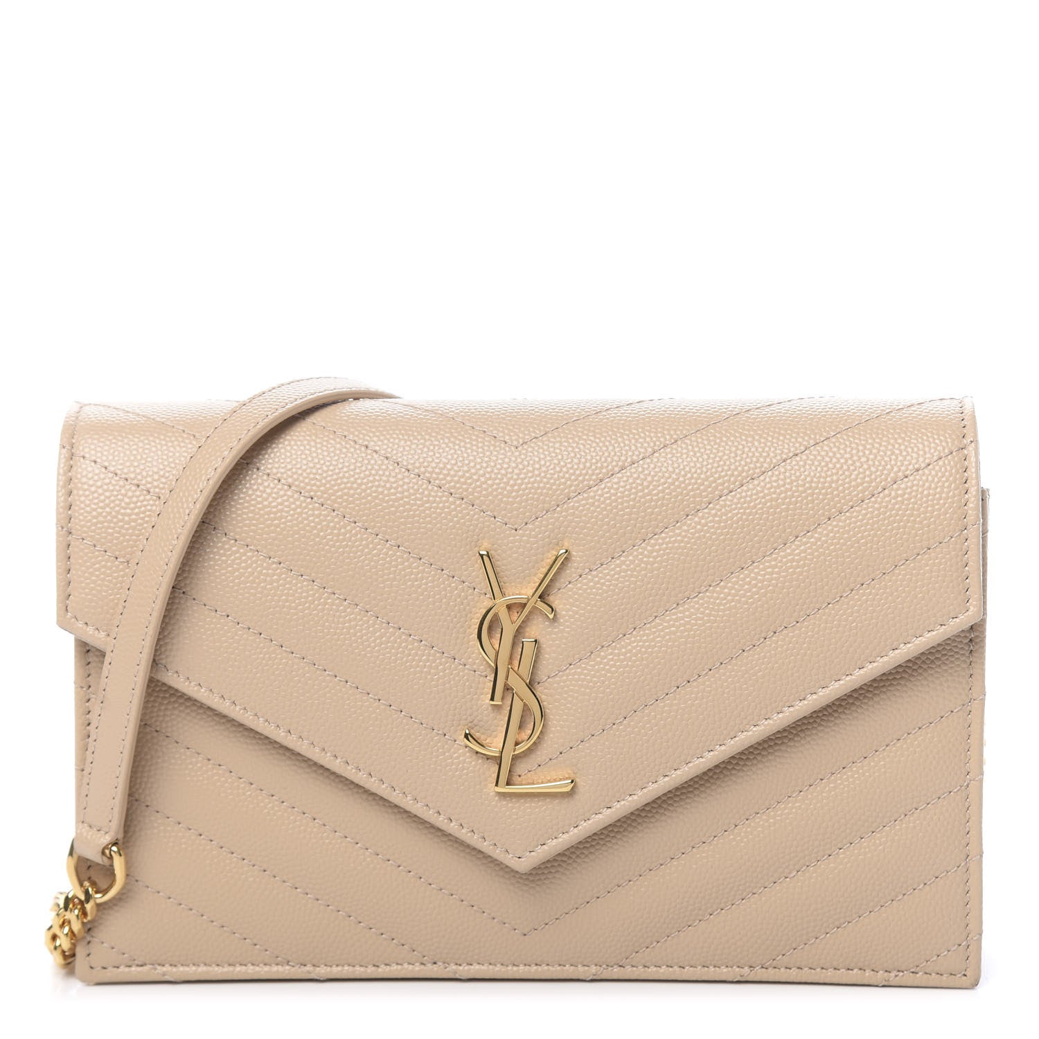 Saint Laurent Grain De Poudre Matelasse Chevron Monogram Envelope Chain Wallet Nude Powder 1 of 11