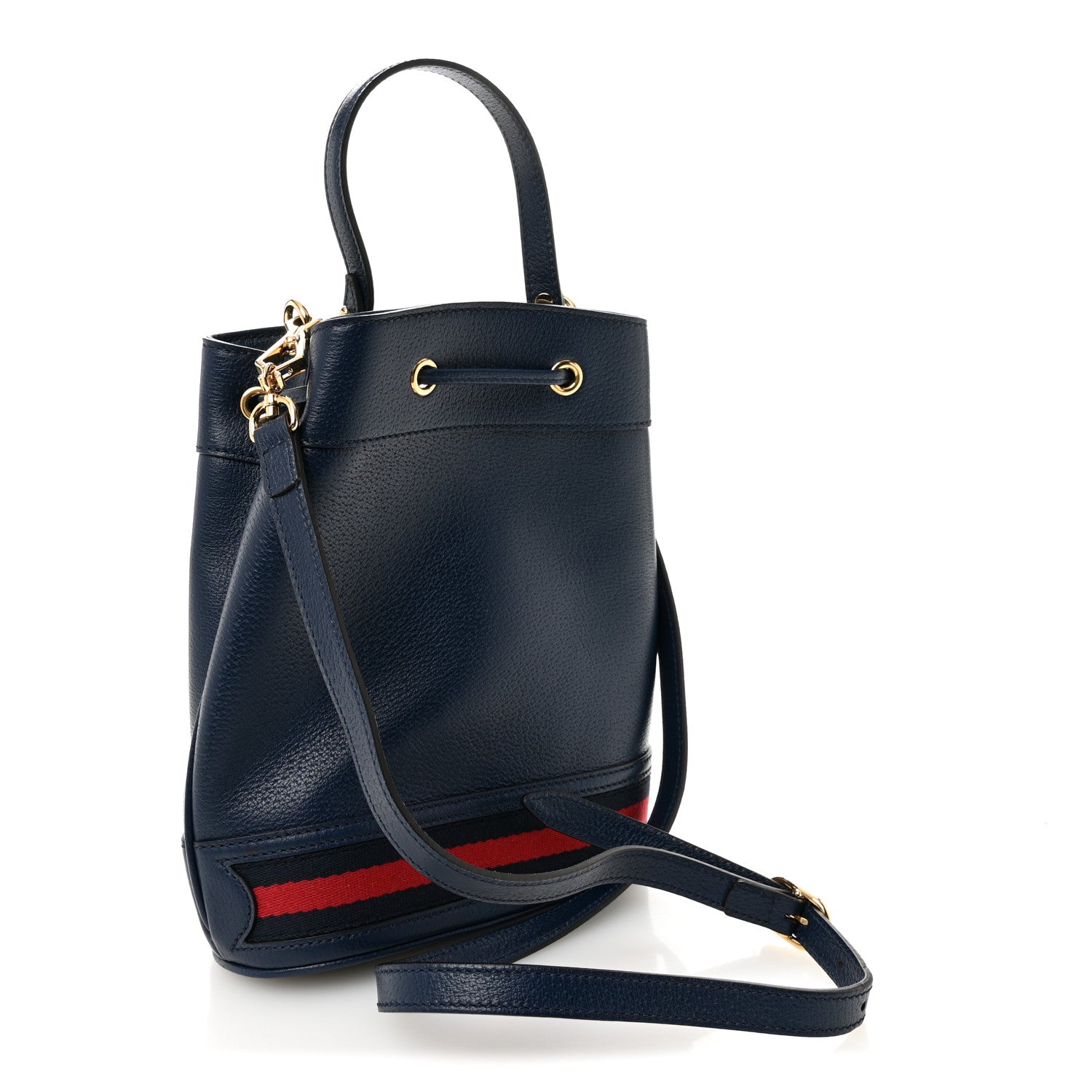 Gucci Glazed Textured Calfskin Web Small Ophidia Bucket Bag Blue Agata 3 of 10