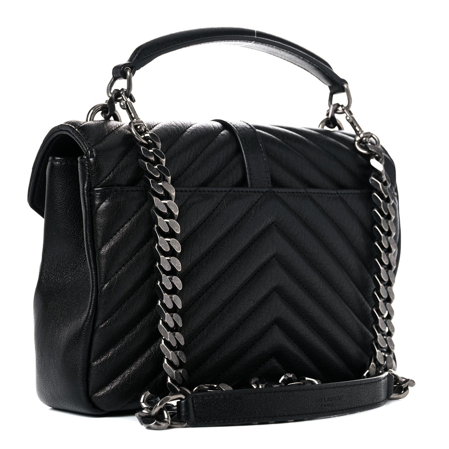 Sheepskin Matelasse Chevron Monogram Medium College Bag Black