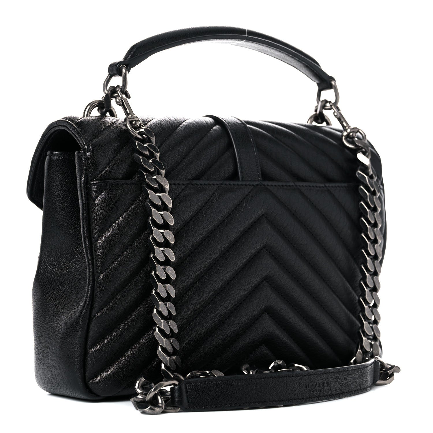 Saint Laurent Sheepskin Matelasse Chevron Monogram Medium College Bag Black 3 of 13