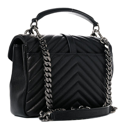 Saint Laurent Sheepskin Matelasse Chevron Monogram Medium College Bag Black 3 of 13