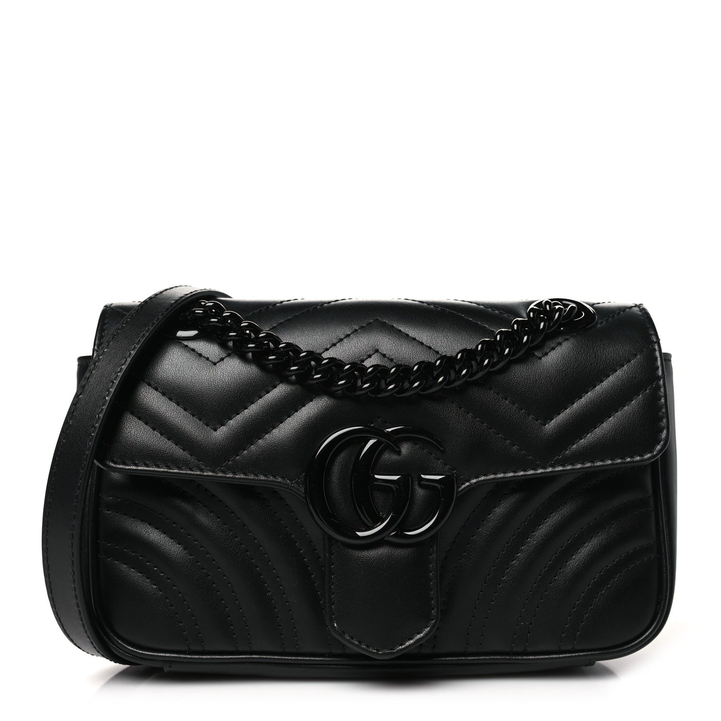 Calfskin Matelasse Monochrome Mini GG Marmont Shoulder Bag Black